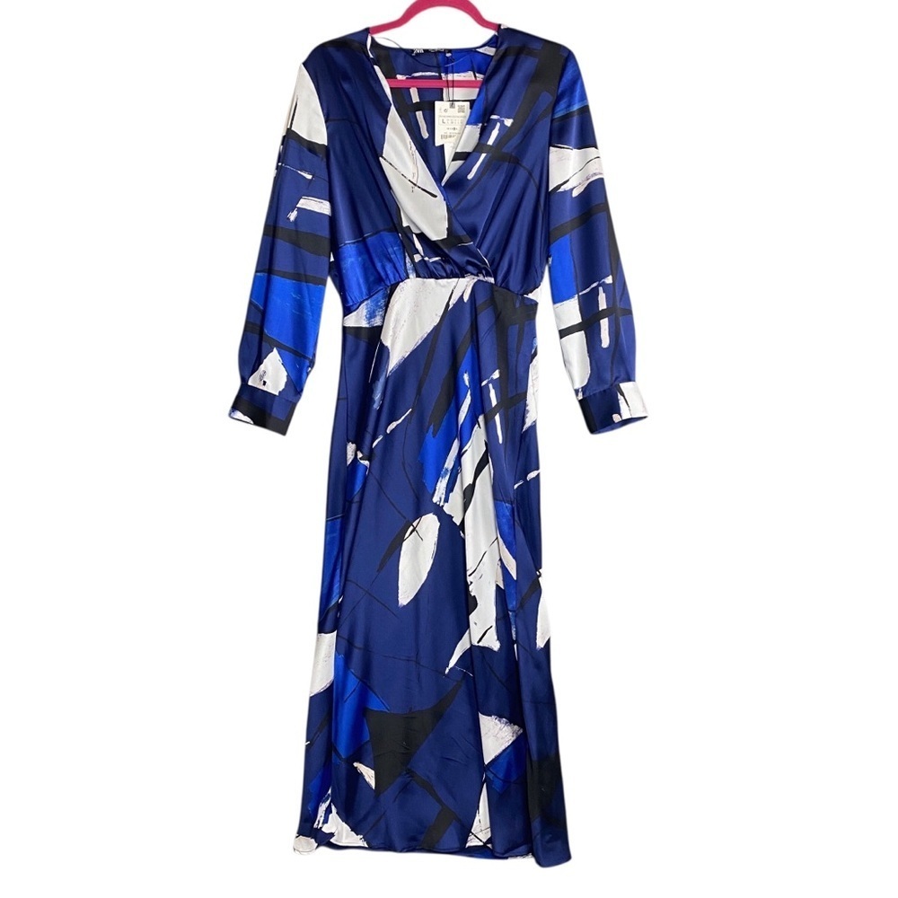 Zara abstract printed long sleeve midi maxi dress size L